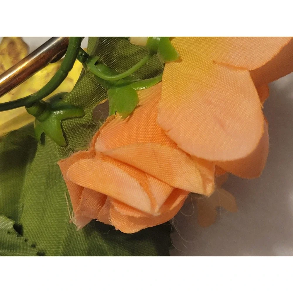 Vtg retro 80s Floral Wreath Unisex OS Peach Gold Shabby Chic Heart Wall Decor